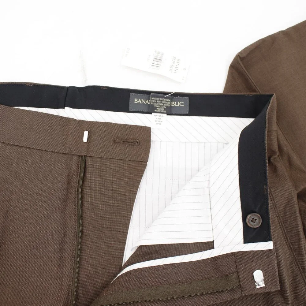 NWT Banana Republic Dress Pants Mens 35 L30 Straight Leg Flat Front Cotton Brown